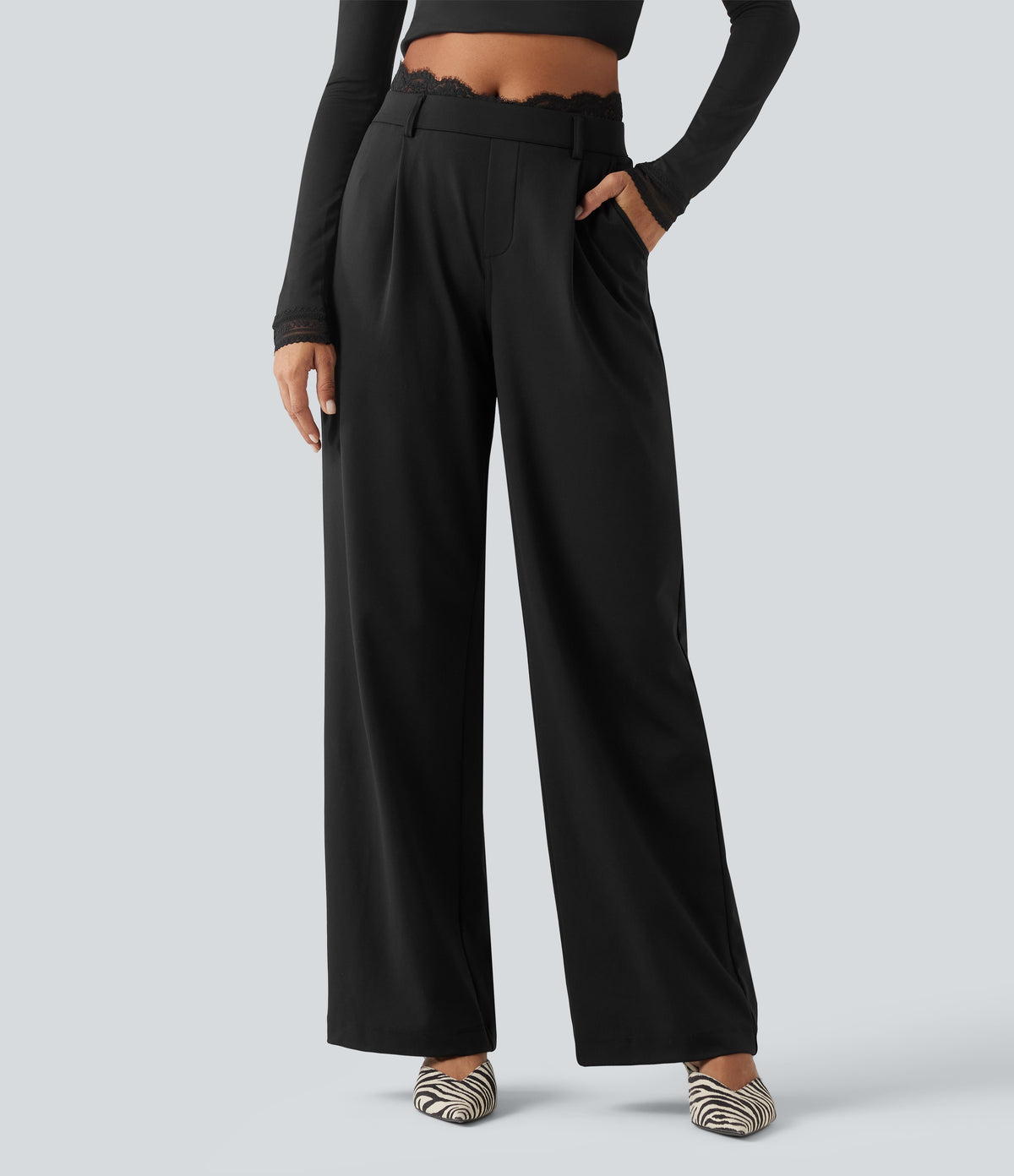 High-Rise Straight-Leg Office Pants