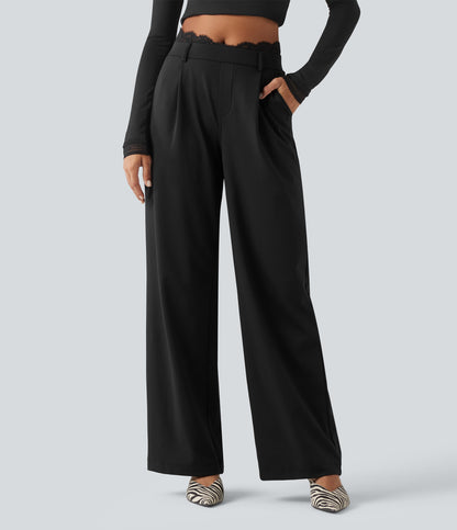 High-Rise Straight-Leg Office Pants
