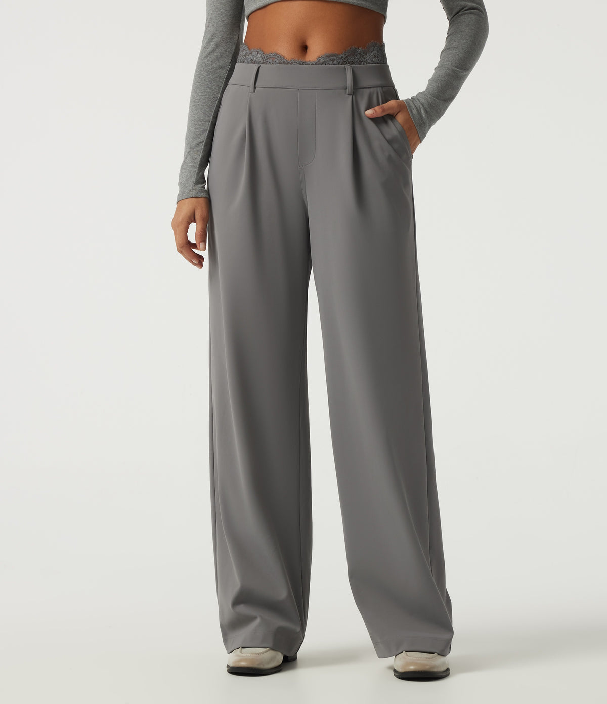 High-Rise Straight-Leg Office Pants
