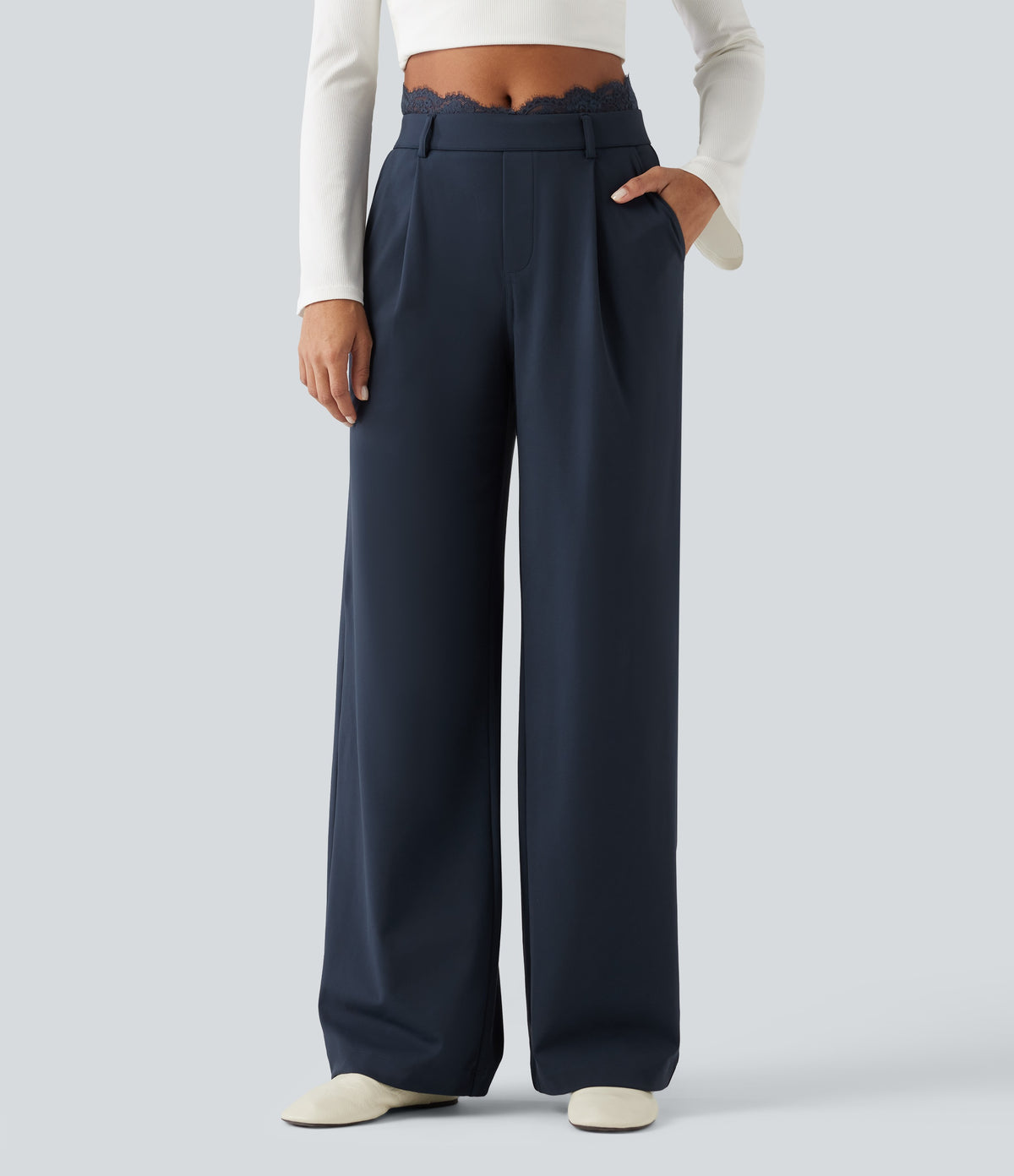 High-Rise Straight-Leg Office Pants