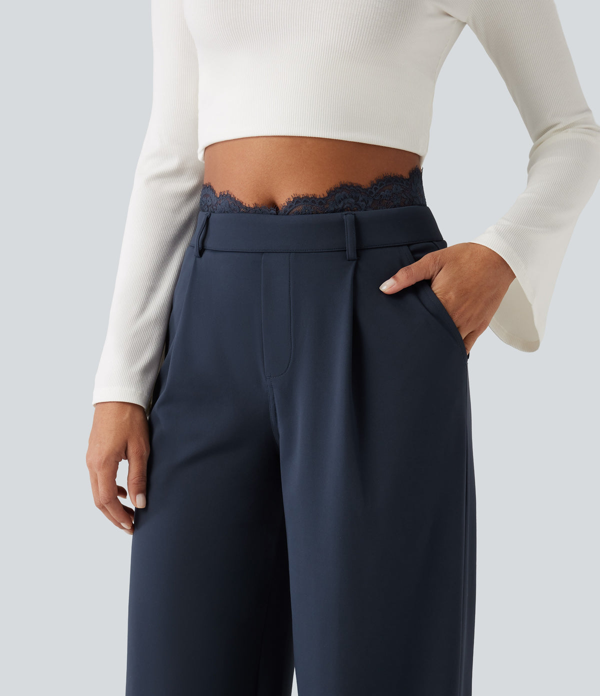 High-Rise Straight-Leg Office Pants